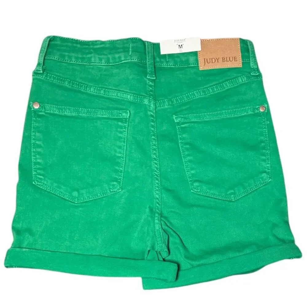 Judy Blue Shorts Green High Rise Tummy Control Cuffed Garment Dyed Stretch Denim - Picture 16 of 16